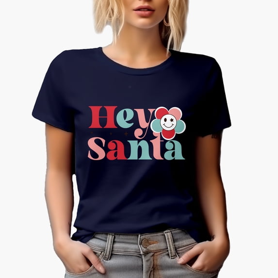 Hey Santa Flower Magical Holiday Season Gift Idea, Navy Blue T-Shirt, 3XL