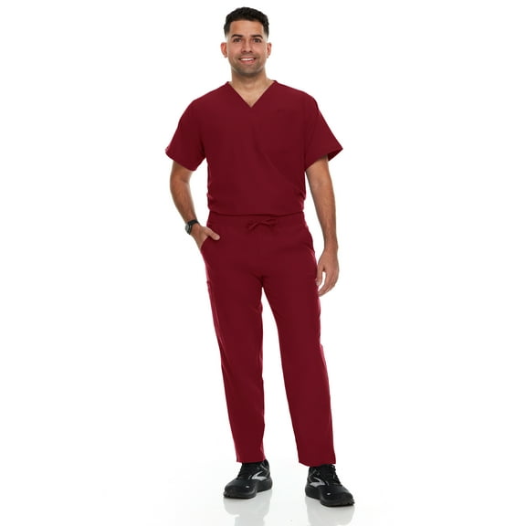 Hey Scrubs Set Men Stretch V-Neck Scrub Top and Six Pocket Tapered Pant Bundle, Elastic Waistband Scrubs for Men