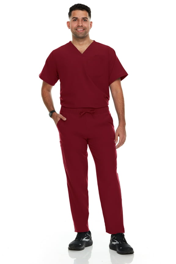 Hey Scrubs Set Men Stretch V-Neck Scrub Top and Six Pocket Tapered Pant Bundle, Elastic Waistband Scrubs for Men