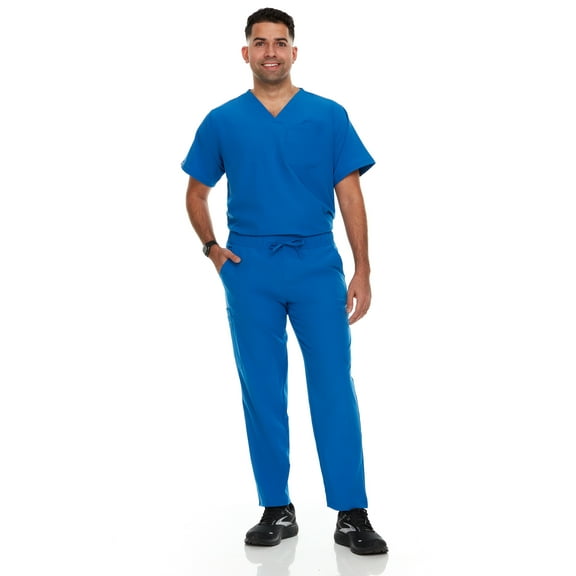 Hey Scrubs Set Men Stretch V-Neck Scrub Top and Six Pocket Tapered Pant Bundle, Elastic Waistband Scrubs for Men