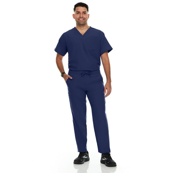 Hey Scrubs Set Men Stretch V-Neck Scrub Top and Six Pocket Tapered Pant Bundle, Elastic Waistband Scrubs for Men