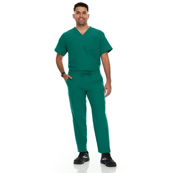 Hey Scrubs Set Men Stretch V-Neck Scrub Top and Six Pocket Tapered Pant Bundle, Elastic Waistband Scrubs for Men