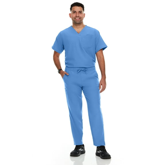Hey Scrubs Set Men Stretch V-Neck Scrub Top and Six Pocket Tapered Pant Bundle, Elastic Waistband Scrubs for Men