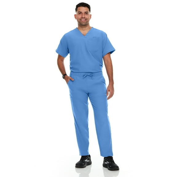 Hey Scrubs Set Men Stretch V-Neck Scrub Top and Six Pocket Tapered Pant Bundle, Elastic Waistband Scrubs for Men