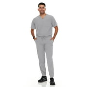 Hey Scrubs Set Mens Stretch V-Neck Scrub Top with 6-Pocket Scrub Joggers Pants, Elastic Waistband Scrubs for Men