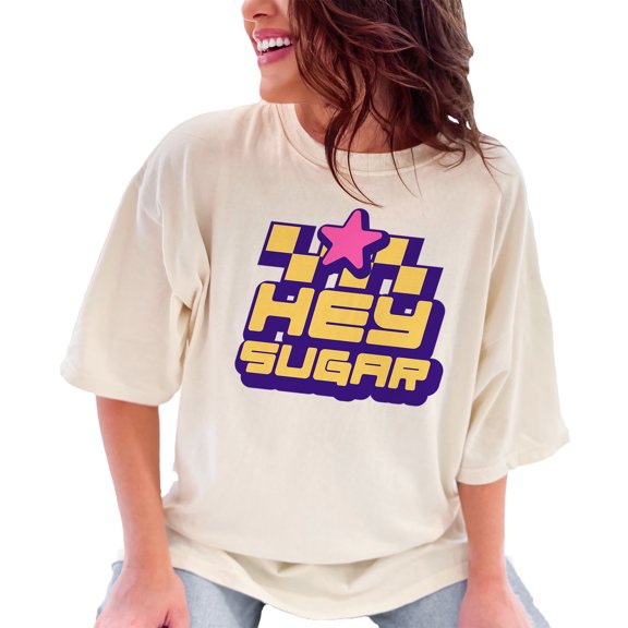 Hey Sugar Graphic Tee, Retro Style T Shirt, Fun Statement Shirt, Vintage Inspired Top, Bold Graphic TShirt, Unique Casual Wear, Ivory Comfort Colors T-Shirt, XL