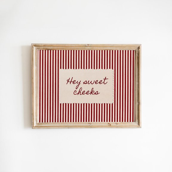 Hey Sweet Cheeks Bathroom Quote Red Striped Guest Restroom Powder Room Decor Wall Decor Unframed Paper Print