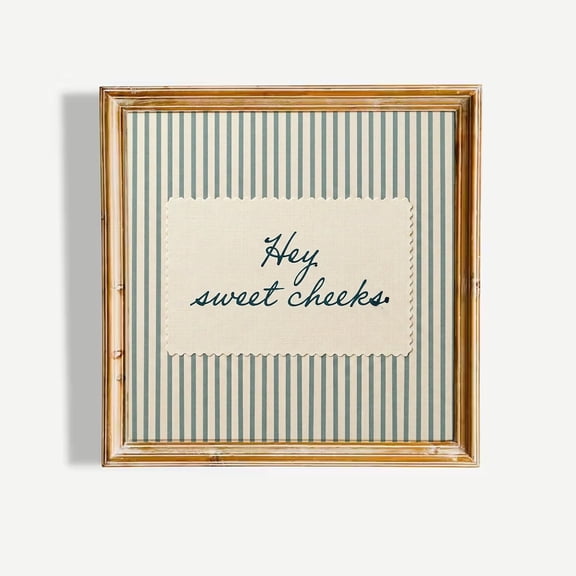 Hey Sweet Cheeks Print Bathroom Wall Art Blue Striped Quote
