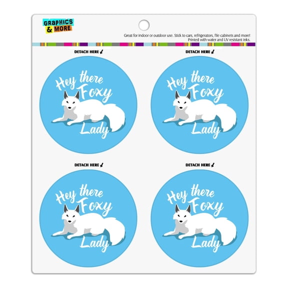 Hey There Foxy Lady White Fox Refrigerator Fridge Locker Vinyl Circle Magnet Set