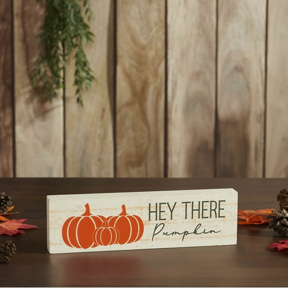 VHC Brands Hey There Pumpkin Cream Base MDF Sign 3x10, Holiday Decoration for Tabletop, Table Decor for Fall