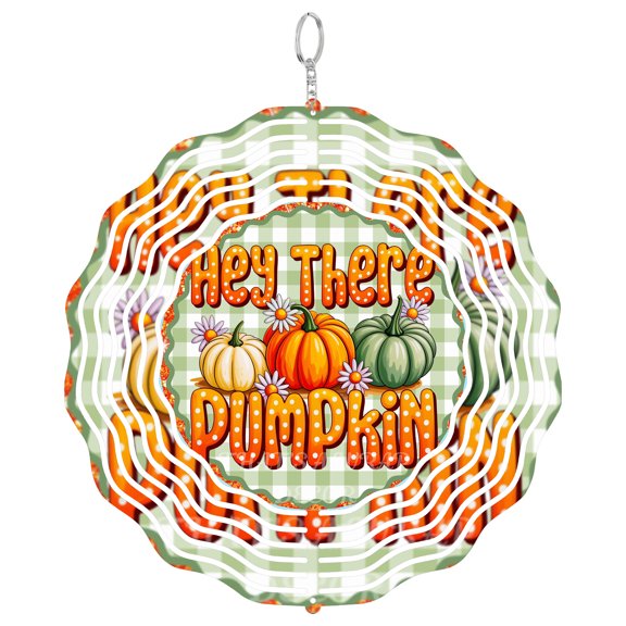 Hey There Pumpkin Cute 3D Wind Spinner, Greeting Decor Gift, UV Printed Metal Outdoor Decor, Round