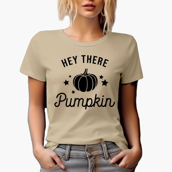 Hey There Pumpkin, Fall or Autumn Art Merch Gift, Tan T-Shirt, Small