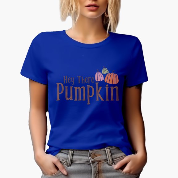 Hey There Pumpkin feat. Pumpkins, Autumn or Fall Art Merch Gift, Royal Blue T-Shirt, Small