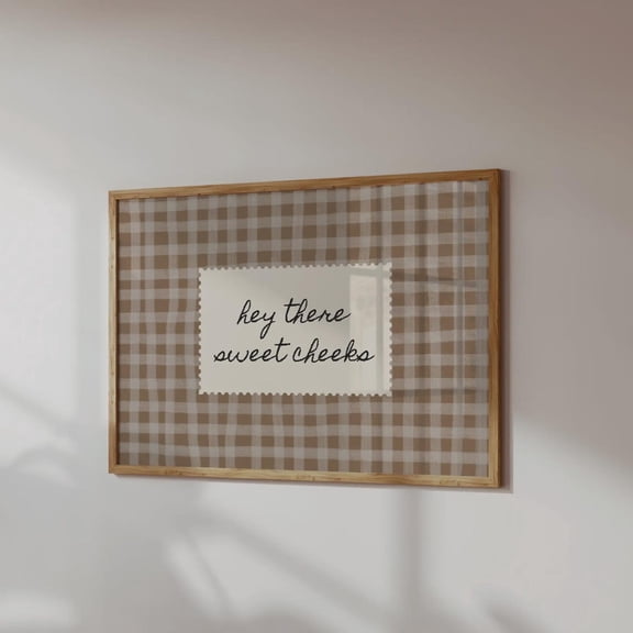 Hey There Sweet Cheeks Retro Gingham Wall Art Decor, Unframed Paper Print Size 8x12