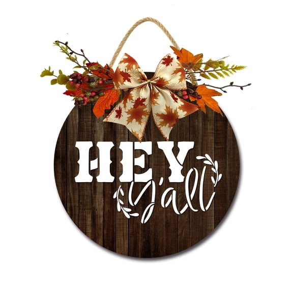 Hey Y'all Sign Front Door Porch Decorations, Round Rustic Wood Hanging Sign for Farmhouse Porch Outdoor Home Holiday Front Door Sign Decor