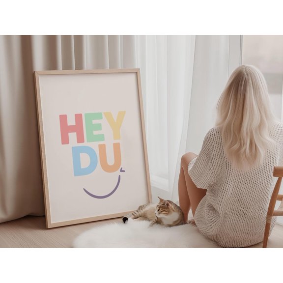 Hey You Cheerful Typography Wall Art Print, Unframed Paper Poster 8x10in