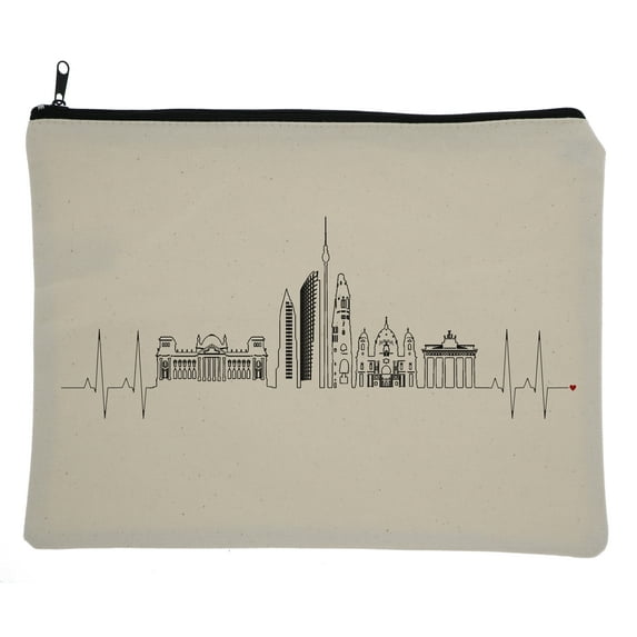 Hey You, Love 10.75x8.25" Cotton Heartbeat Skyline Makeup Bag