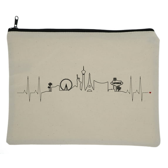 Hey You, Love 10.75x8.25" Cotton Heartbeat Skyline Makeup Bag