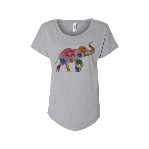 Hey You, Love 2X Women's Plus Size Handprinted Gray T-Shirt, Floral Elephant
