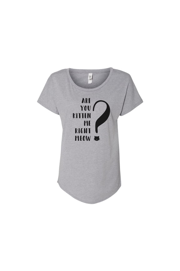 3X Women's Plus Size Handprinted Gray T-Shirt, "Are You Kitten Me Right Meow?"