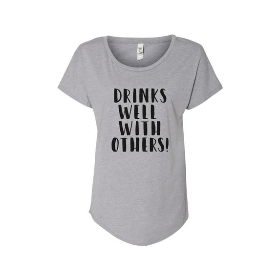 Hey You, Love 3X Women's Plus Size Handprinted Gray T-Shirt, "Drinks Well With Others"