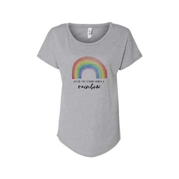 Hey You, Love Large Women's Handprinted Gray T-Shirt, "After the Storm Comes a Rainbow"