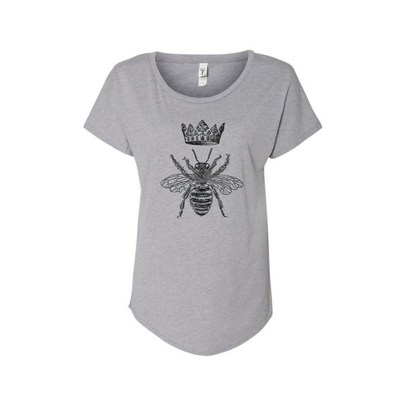 Hey You, Love Large Women's Handprinted Gray T-Shirt, "Queen Bee"