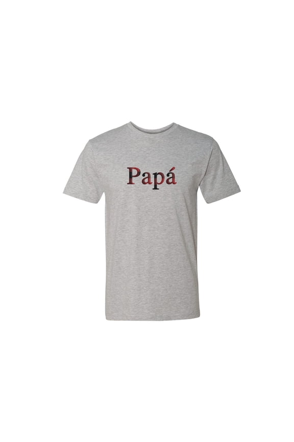 Medium Men's Handprinted Father Buffalo Plaid T-Shirt in Gray, "Papa̒"