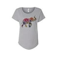 thumbnail image 1 of Hey You, Love Medium Women's Handprinted Gray T-Shirt, Floral Elephant, 1 of 3