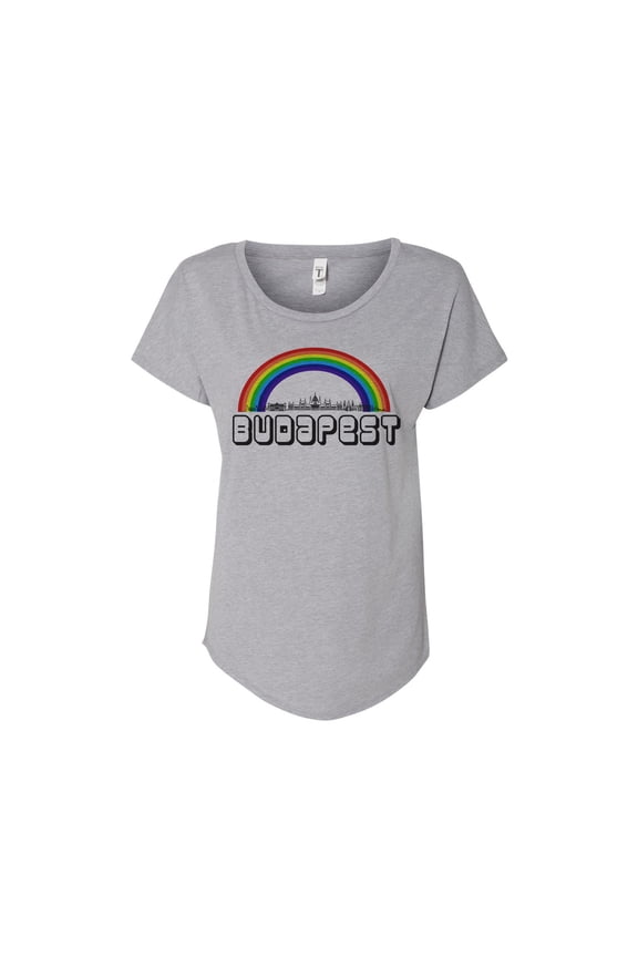 Small Women's Budapest Rainbow Skyline T-Shirt, Gray