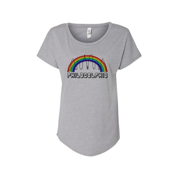 Hey You, Love Small Women's Philadelphia Rainbow Skyline T-Shirt, Gray