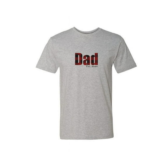 Hey You, Love X-Large Men's Handprinted Father Buffalo Plaid T-Shirt in Gray, "Dad Est. 2020"