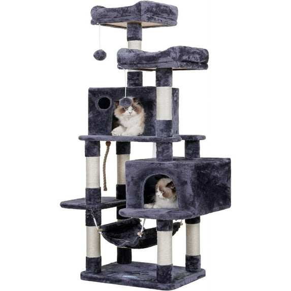 Hey-brother Cat Tree, Cat Tower with 2 Platforms, 2 Condos, Scratching Posts, Sisal Rope, 57 inch, Smoky Gray MPJ020-SG
