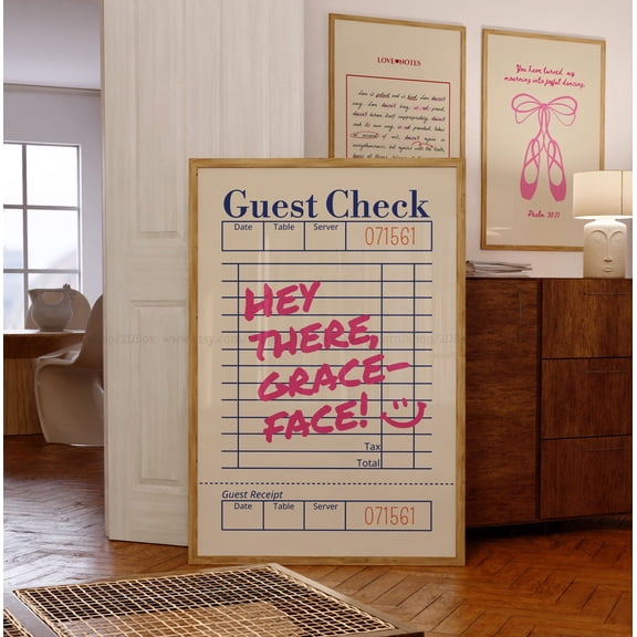 Hey there grace-face Guest Check Poster Christian Guest Check Bible Verse Guest Check Retro Bible Verse Trendy Christian Art