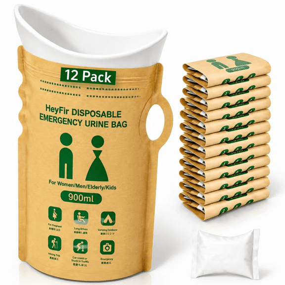 HeyFir 12 Pack Disposable Urine Bags, 900ML Portable Travel Urinal with Absorbent Gel