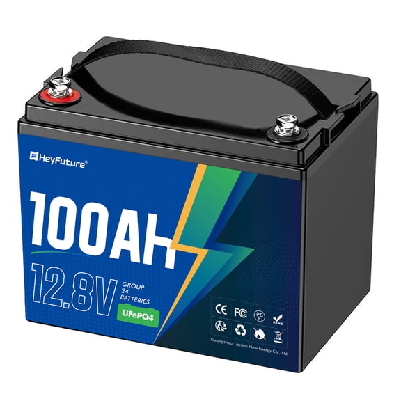 HeyFuture 12V 100Ah LiFePO4 Deep Cycle Lithium Battery Group 24, 15000+ Cycles, Lightweight & Compact Design, Perfect For Rv, Solar Systems, Trolling Motors, Marine Applications, Off-Grid Power