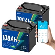 HeyFuture 2 Pack 12V 100Ah Bluetooth LiFePO4 Battery Group 24, Deep Cycle Lithium Battery, 15000 Charging Cycles, Lightweight Compact, Perfect For Rv, Trolling Motors, Yacht, Solar Systems