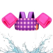HeySplash Swim Vest with Adjustable Strap Fit 30-44 Lbs Kids,Arm Floaties Water Wing Children Learn to Swim, Puddle Sea Beach Jumper Purple Check Pattern