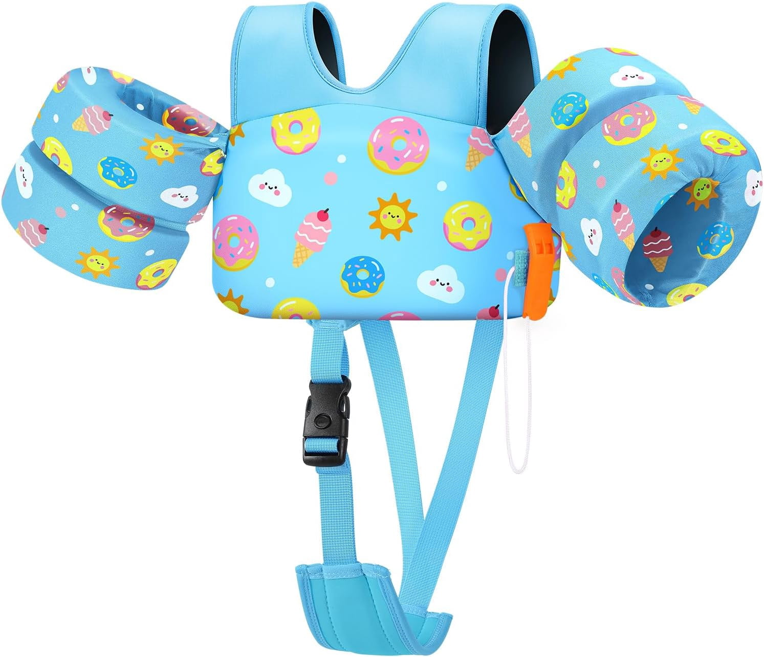 HeySplash Swim Vest For Kid,Arm Floaties with Adjustable Strap Fit Kids,Pool Sea Swimming Aid,Blue Donut