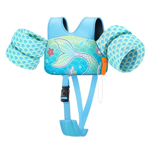 HeySplash Swim Vest For Kid,Arm Floaties with Adjustable Strap Fit 22-30 Lbs,Pool Sea Swimming Aid,Blue Fishtail