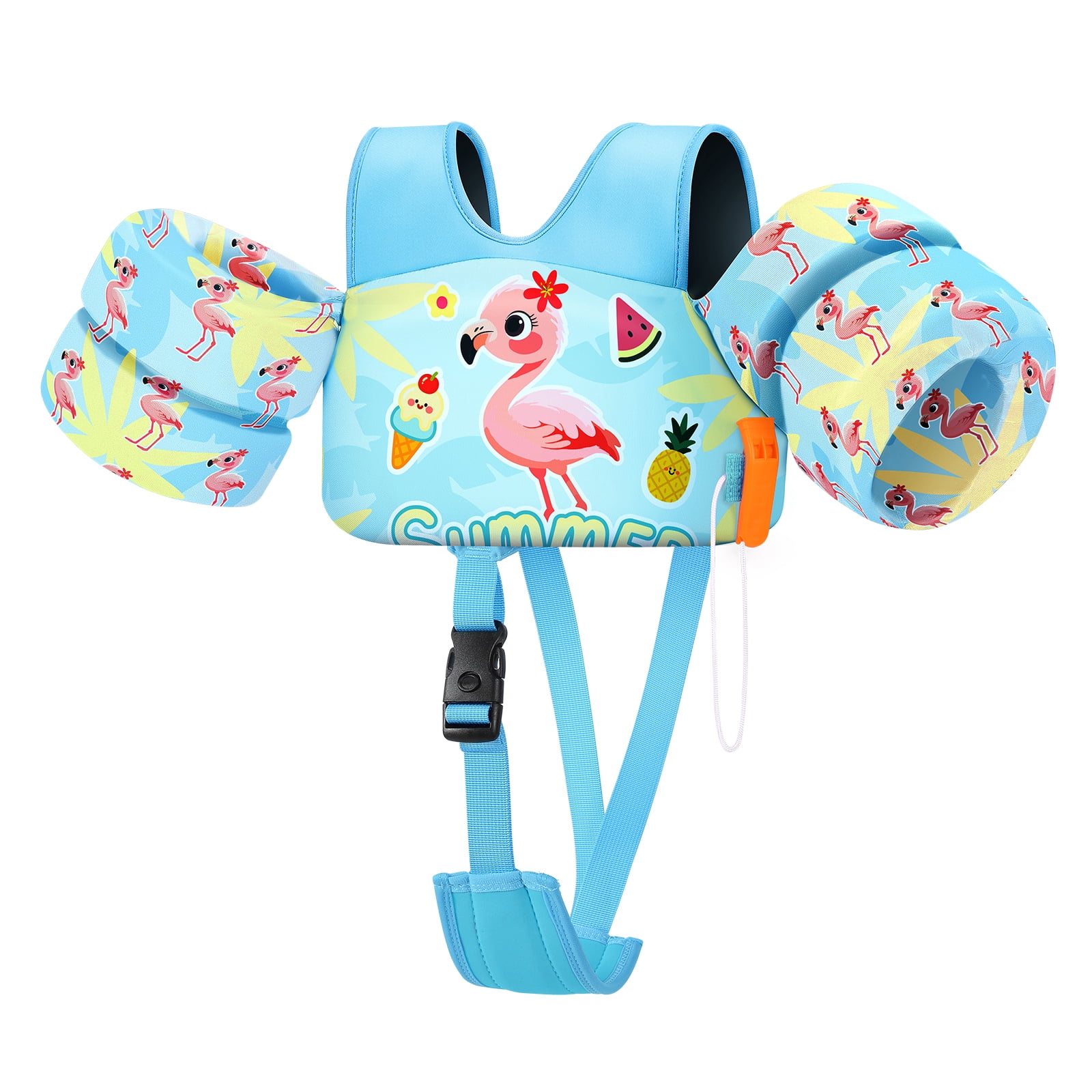 HeySplash Swim Vest For Kid,Arm Floaties with Adjustable Strap Fit 13-30 Lbs,Pool Sea Swimming Aid,Blue Flamingo