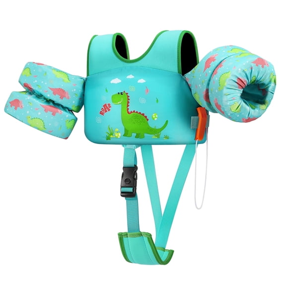 HeySplash Swim Vest For Kids,Arm Floaties with Adjustable Strap Fit 22-30 Lbs Kids,Pool Sea Swimming Aid,Green Dinosaur