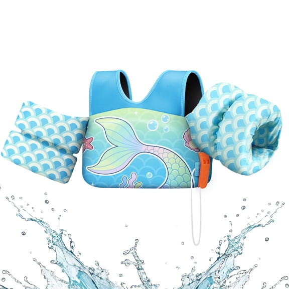HeySplash Swim Vest for Kids, Toddler Pool Floaties Fit 31-66 Lbs,Swimming Vest with Adjustable Strap Suitable for Age 3-7,Blue Fishtail