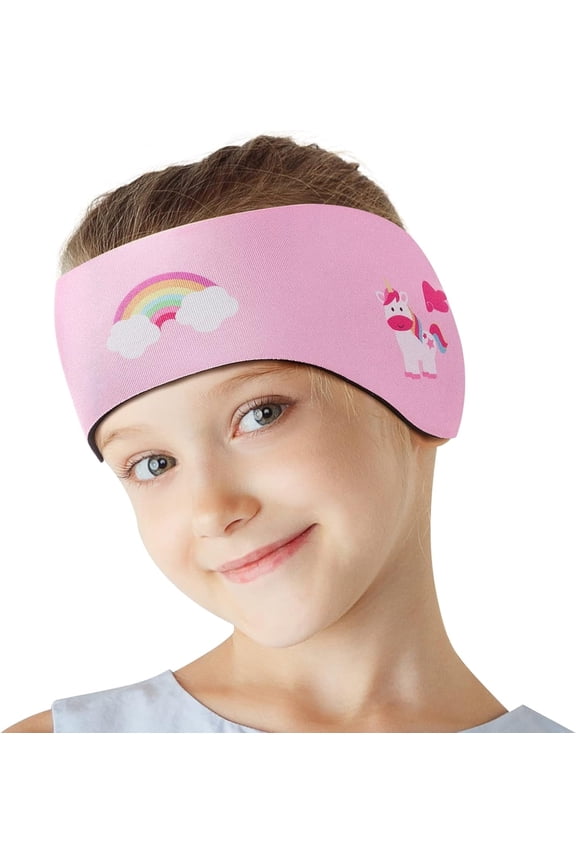 Swimming Headband, Swimming Earplugs Ear Band Swimmer Ear Protection Kids Ear Plugs, Elastic Neoprene Ear Guard and Hair Guard,Keep Water Out and Hold Earplugs in,M,Pink Unicorn