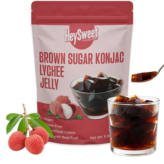 HeySweet Lychee Jelly - Vegan, Dye-Free, Halal | Brown Sugar Konjac Jel Dessert (8 Serving)