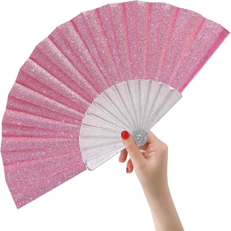 Handheld Fan Accessory HeyToo Glitter Women Handheld Fan with Shining Transparent Fan Rib for ...