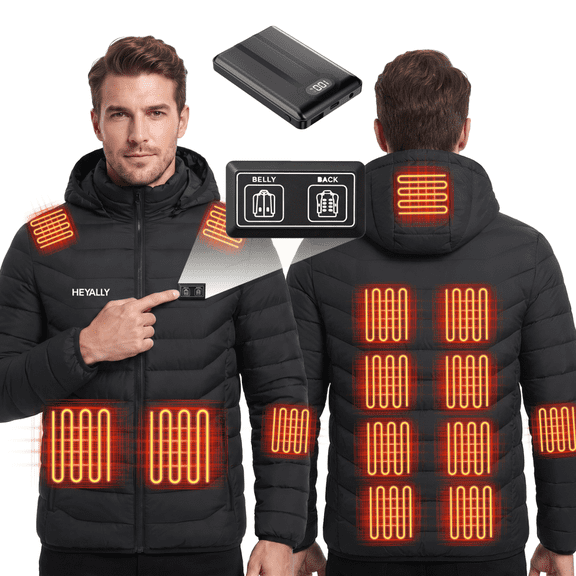 Heyally Men's Heated Jacket with 4 Control Modes Water Resistant Insulated Soft Shell Coat for Winter Outdoor Work Hunting Motorcycle