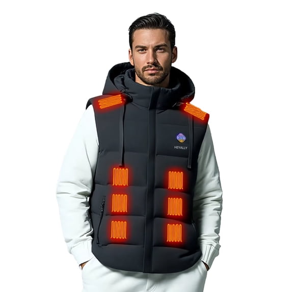 Heyally Mens Heated Vest - Lightweight Adjustable (S-3XL), USB Powered 6 Heat Settings,Machine Washable Winter Gear(Battery Included)