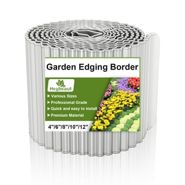 Heybeaut Corrugated Metal Garden Edging - 8"x20' Galvanized Steel Border for DIY Flower Beds Pathways Patio Design, Easy Installation, Silver