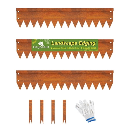 Heybeaut Garden 3 Pack Pre-Rusted Cor-Ten Steel Landscape Edging - 40" L x 4" H Each (10ft Total) - No-Dig Hammer-in Heavy Duty 14-Gauge Metal Edging Border Rusted